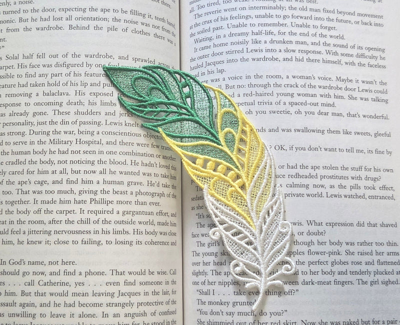 Embroidered Bookmark - Lace Feather
