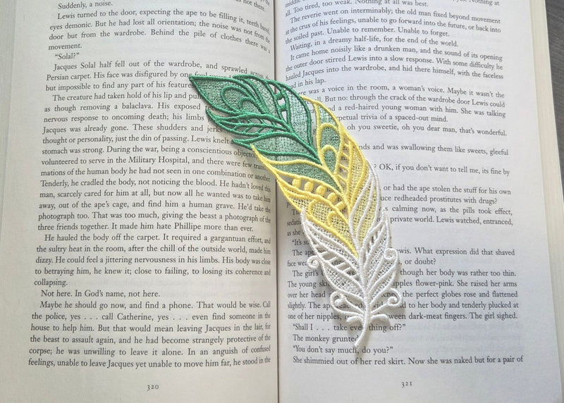 Embroidered Bookmark - Lace Feather