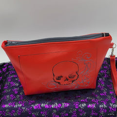 Skull with Filigree Vinyl Cosmetic Bag with Wristlet | Color Options